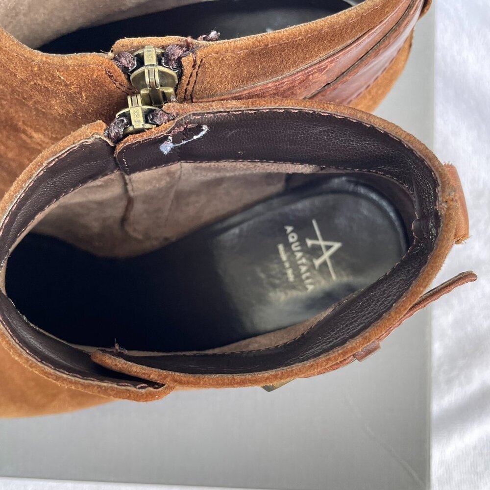 Aquatalia Farin Brushed Oil Weatherproof Brown Chestnut Suede Ankle Boots - Picture 5 of 8